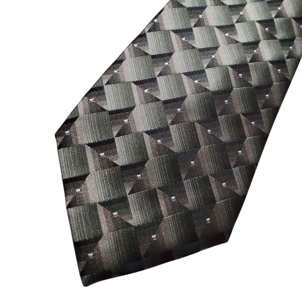 Arrow Mens Silk Necktie Olive Green Geometric 3D Pattern Woven Silk Tie